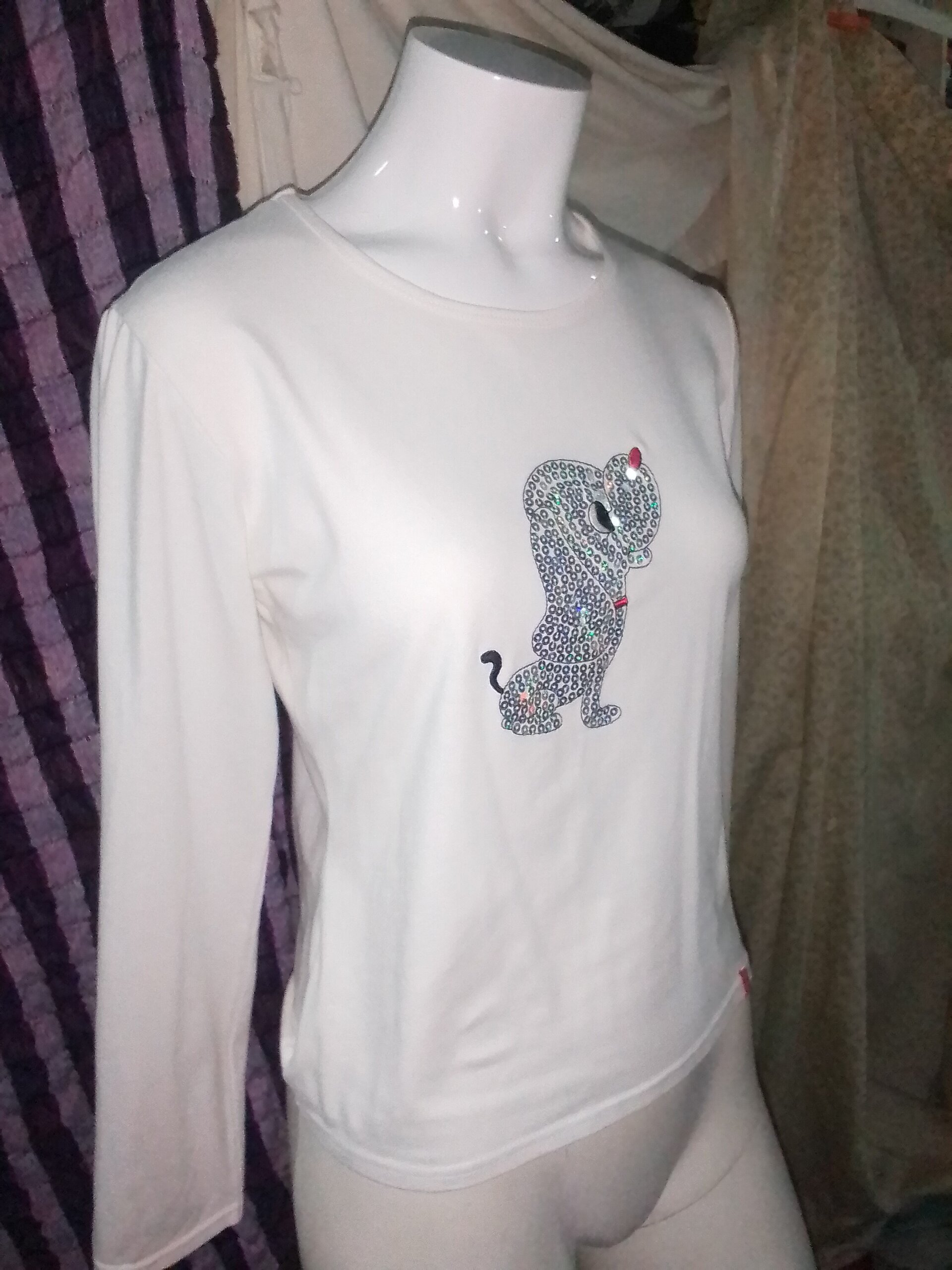 Camiseta mujer estampada lentejuelas - 1