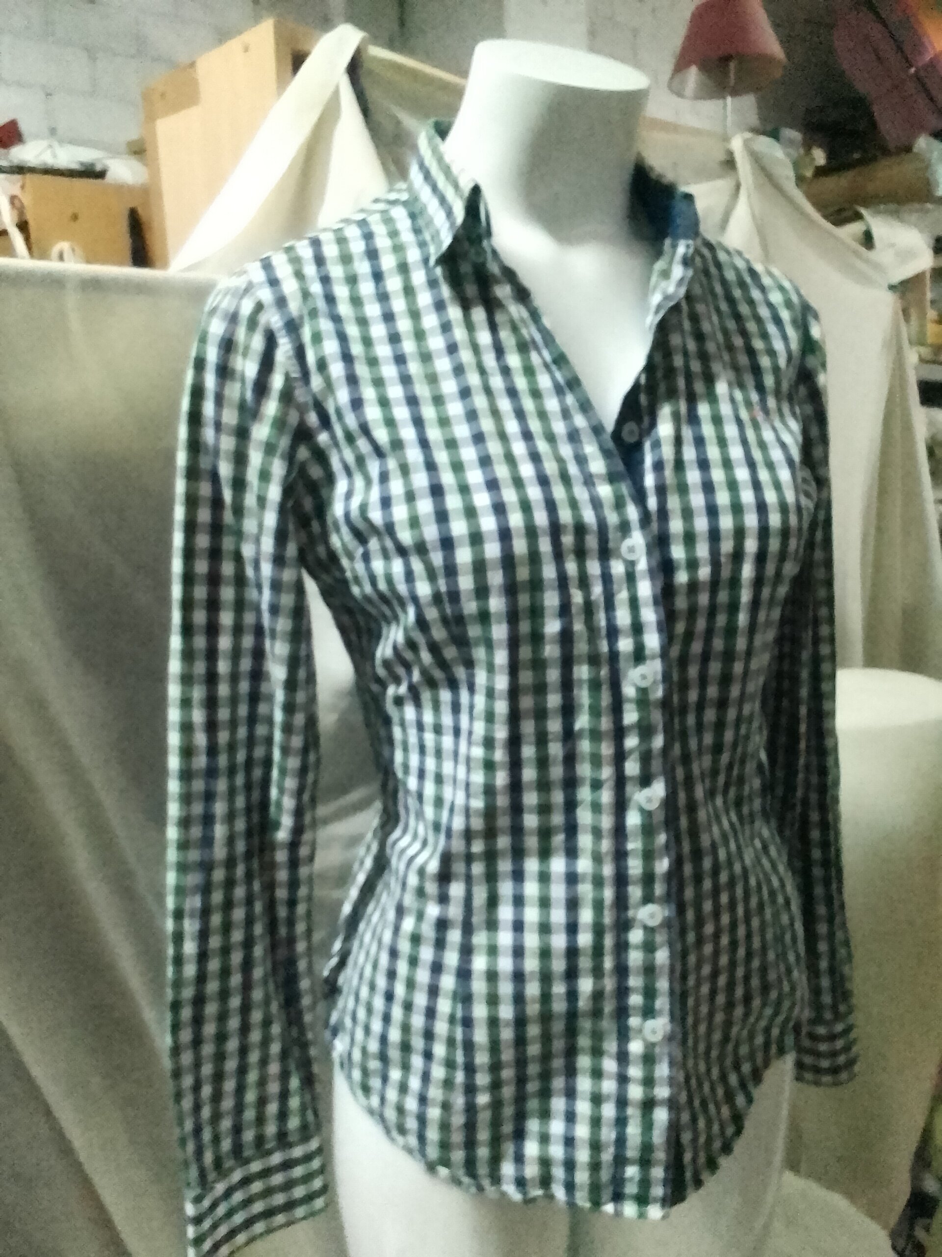 Camisa mujer manga larga cuadros - 1